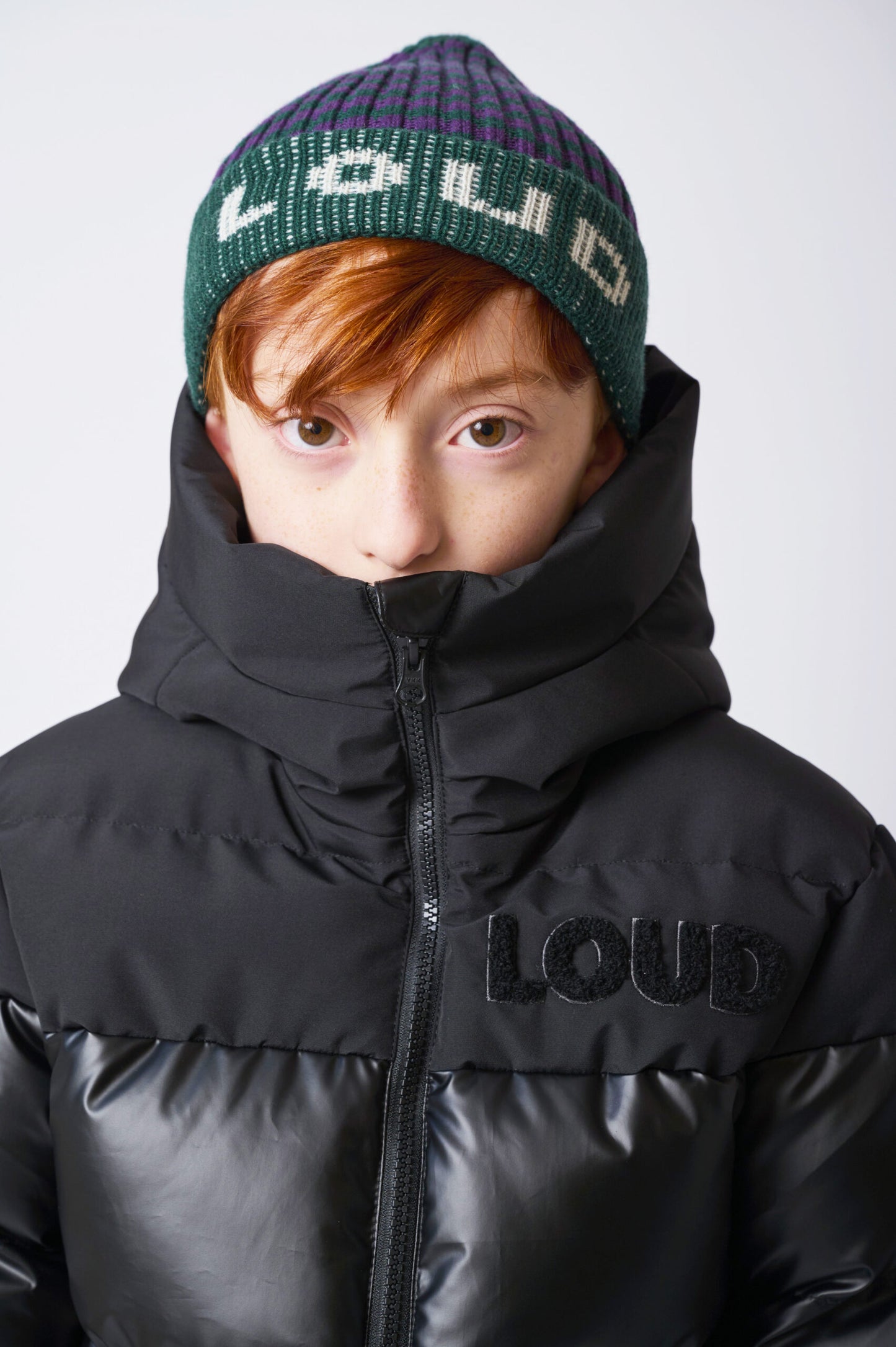 WHISPER - Dark Green-Purple-Ecru Beanie Hat