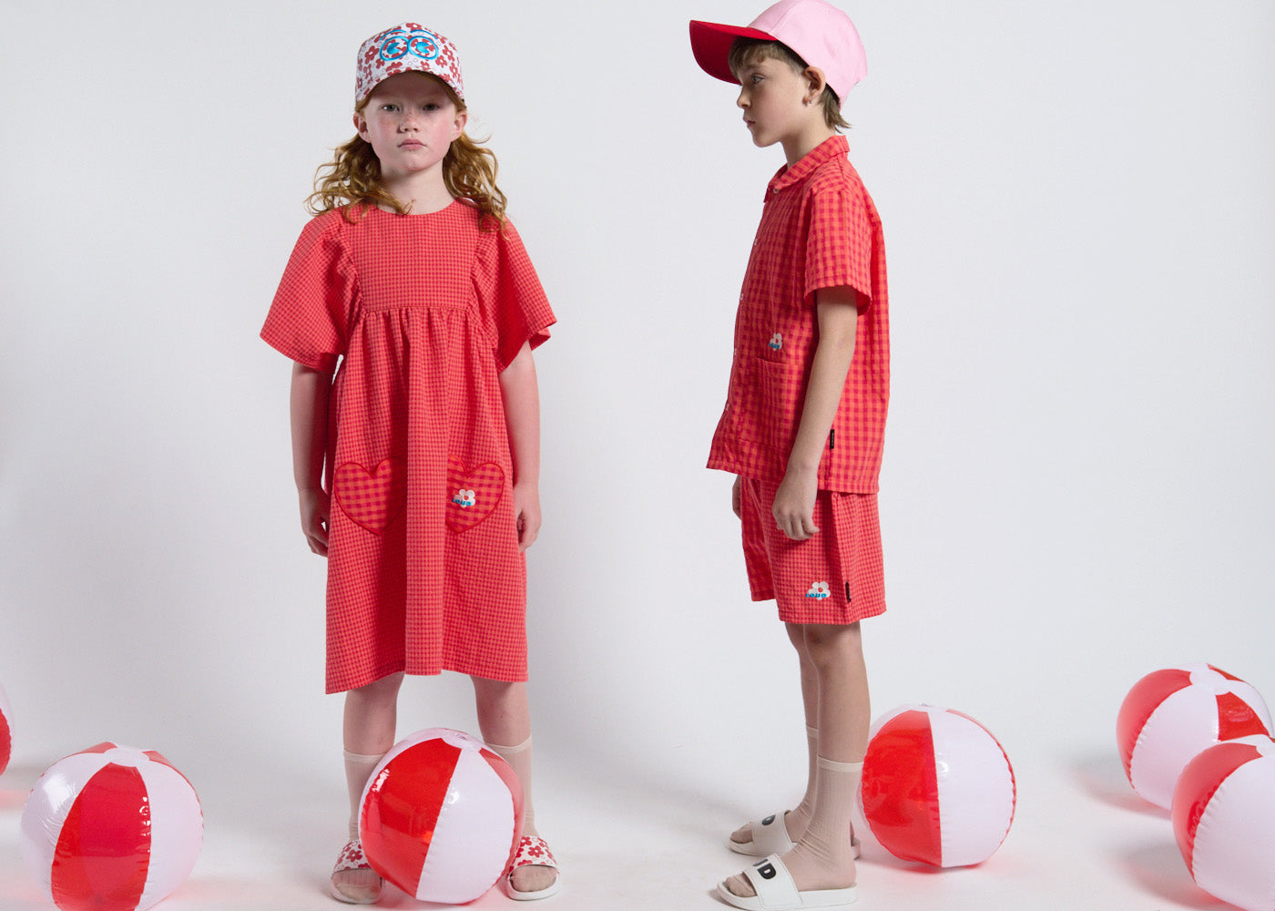 BREEZE - Red Check Dress Loose Fit Front Pockets