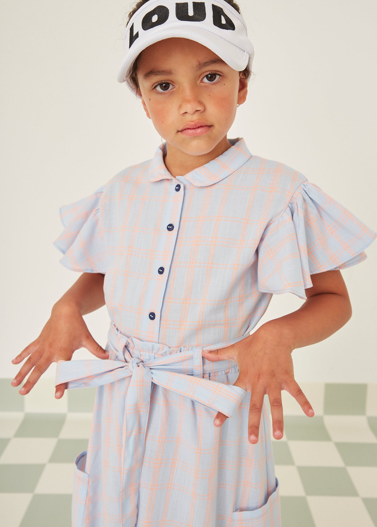 ALBA - Check Neon Shirt Ruffle Sleeve (Sample)