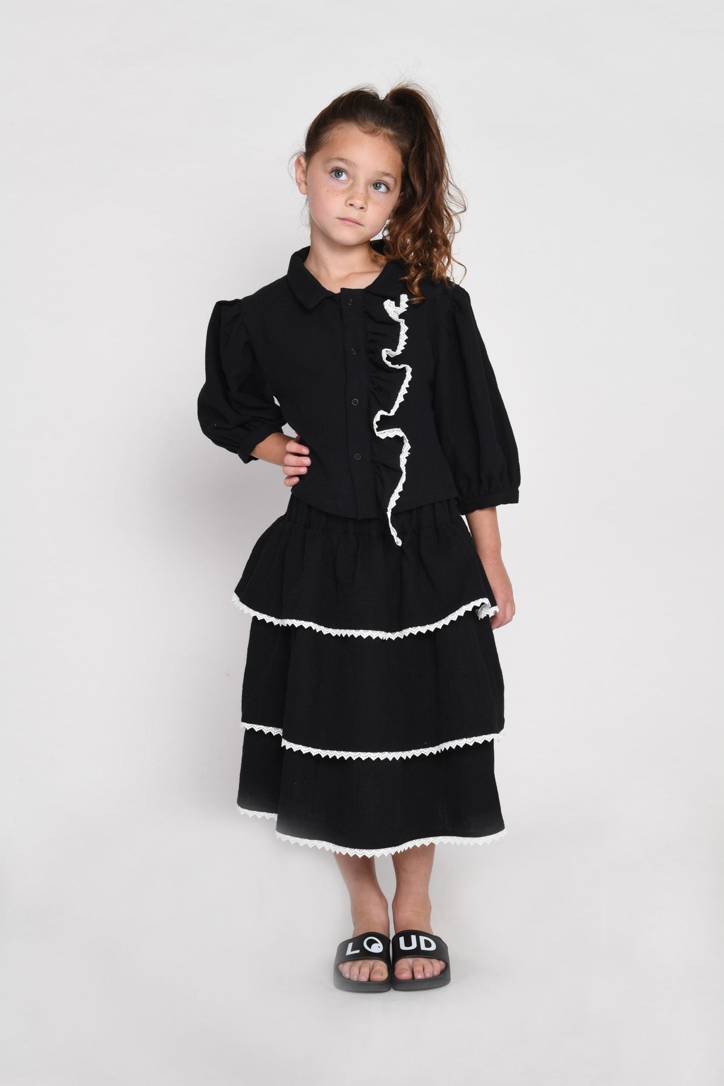 EYES - Black Skirt Midi Ruffles