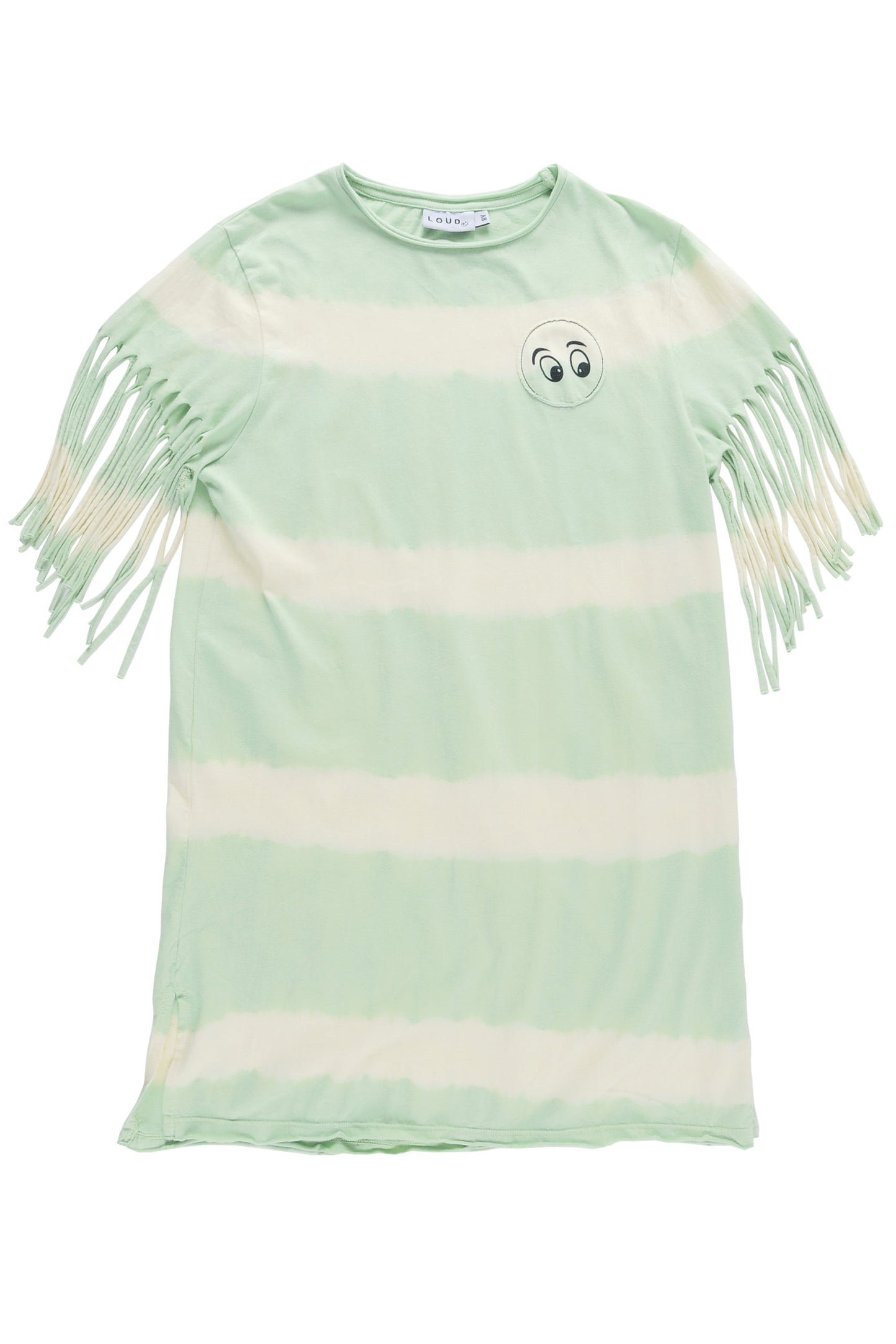 GIFT - Ecru / Pastel Green Tie Dye T-Shirt Dress Fringed