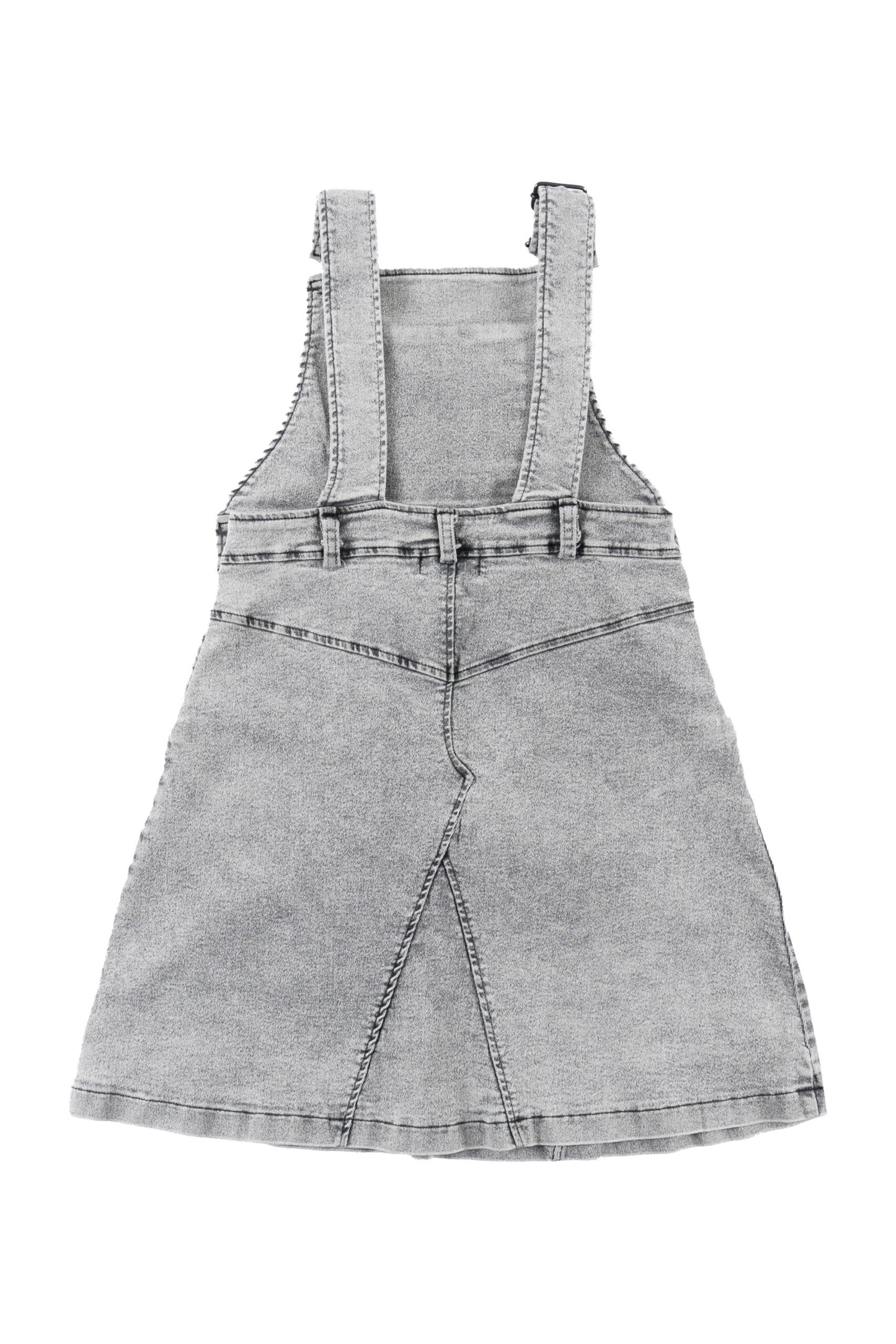 LOYAL - Light Grey Washed Dungaree Dress Front Pocket
