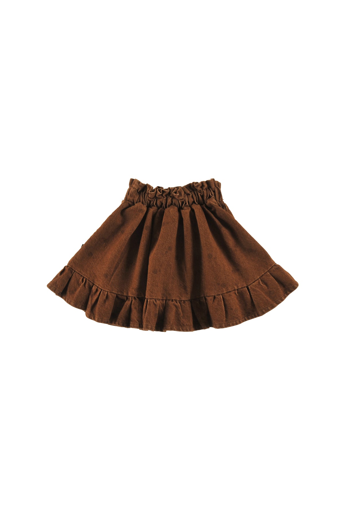 ALPINE - CHOCO POLKADOT MINI SKIRT ruffle bottom, elasticated waist, circle LOUD eyes logo print