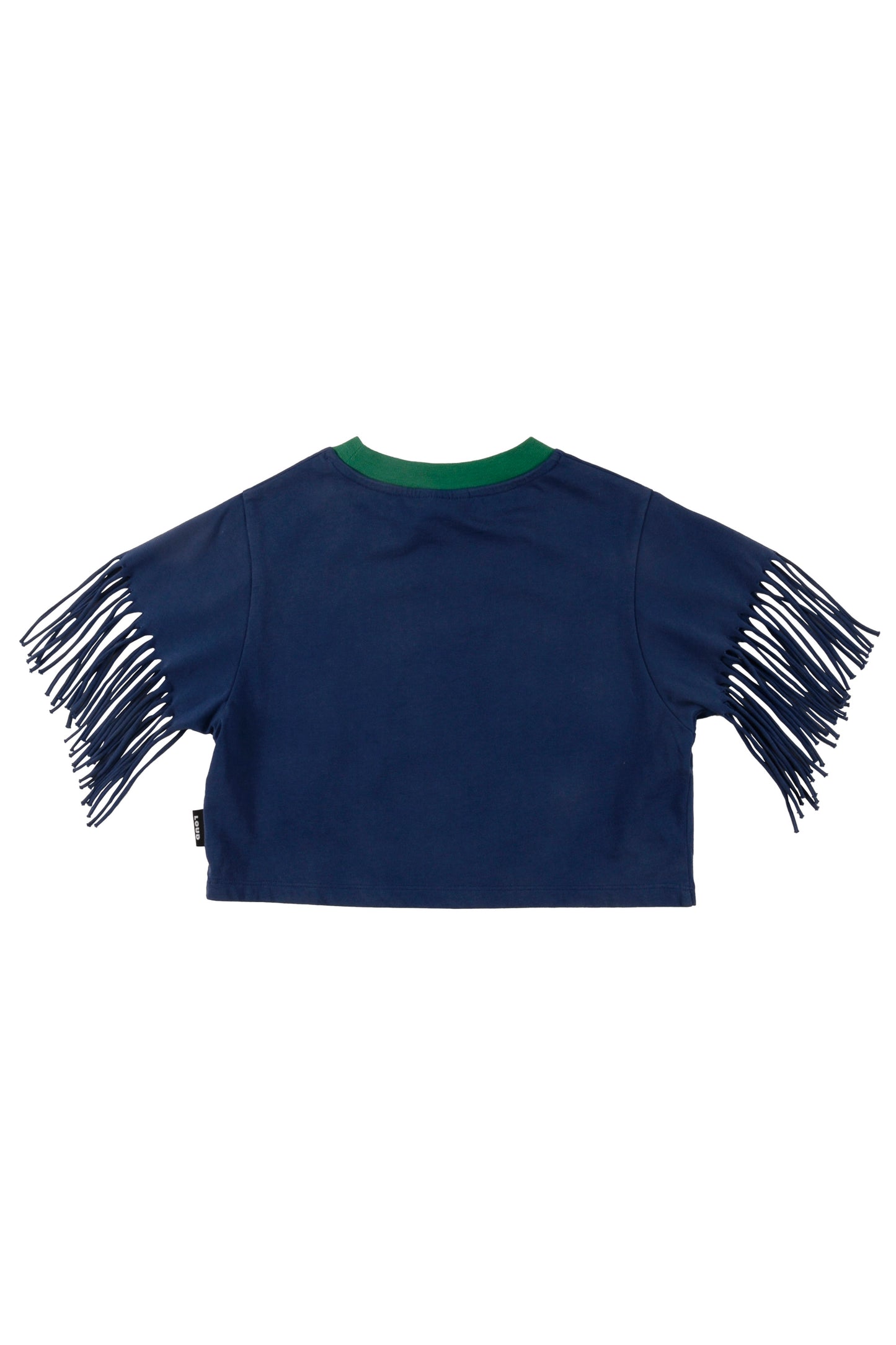 SOLARO - Navy Washed T-Shirt Cropped Fringes Sleeves (SAMPLE)