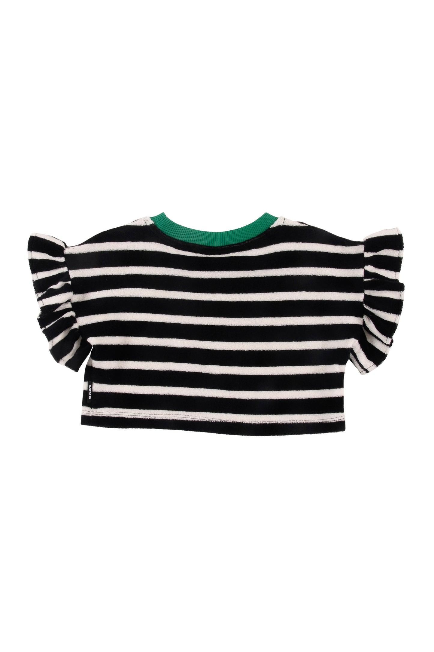 FRAPPE' - Anthracite Stripe Crop Top Loose Fit Ruffle Armhole (SAMPLE)