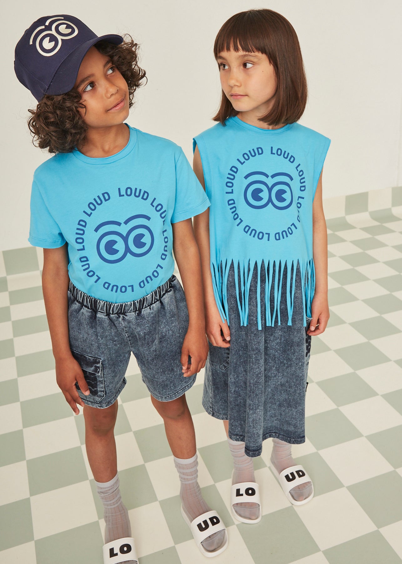 AMORE - Cyan Blue/Blue Print Top Crop Fringes (Sample)
