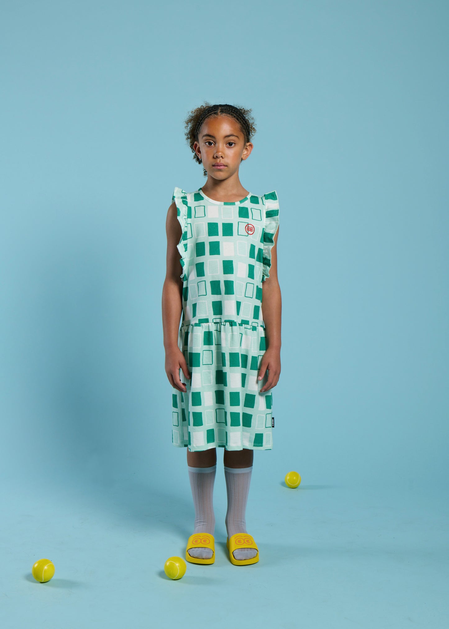 SORBET - Abstract Check AOP Dress Loose Fit Ruffle Armhole (SAMPLE)