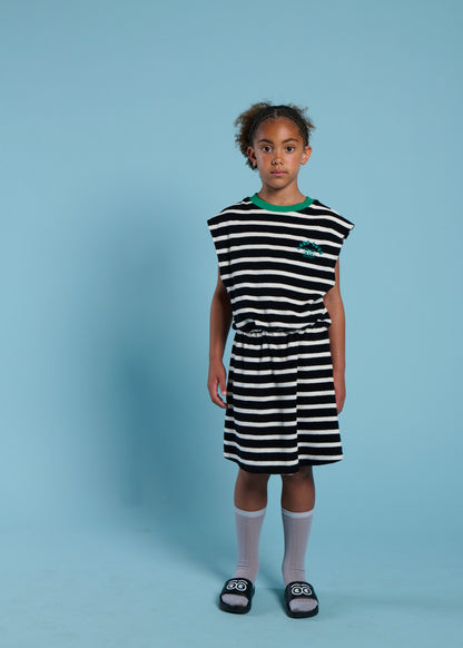 ARANCIA - Anthracite Stripe Sleeveless Dress Elastic Waist (SAMPLE)