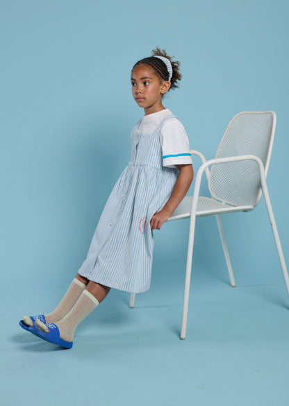 CAFFE’ - Mid Blue Stripe Summer Dress Loose Fit