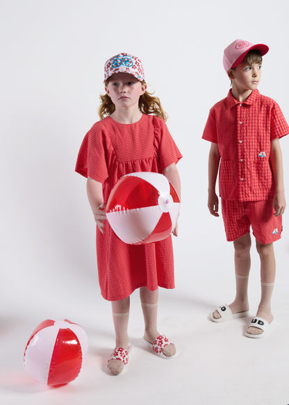 BREEZE - Red Check Dress Loose Fit Front Pockets