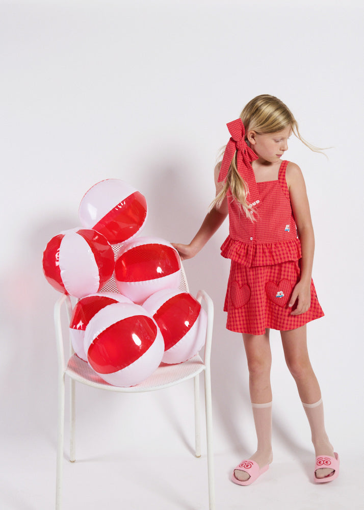 CALDO - Red Check Mini Skirt Front Pockets 6y and Up Knee Length