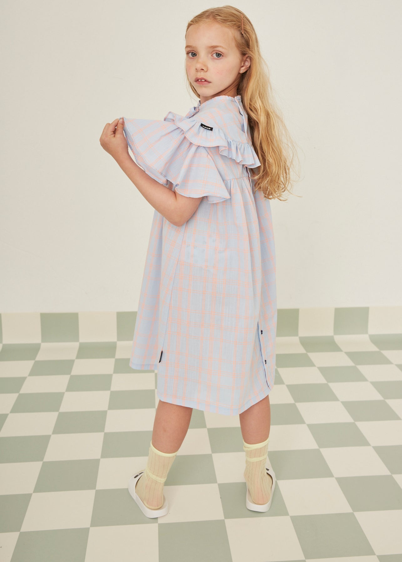 DELFINO - Check Neon Dress Armhole Ruffles