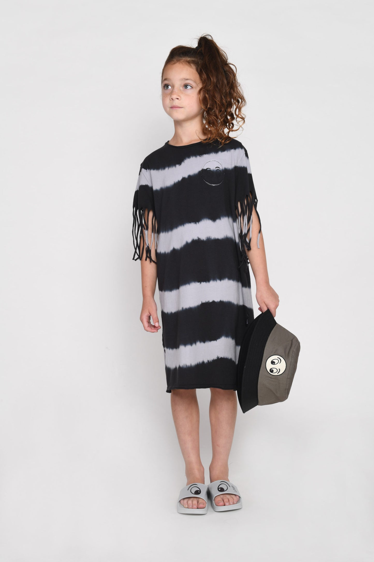 GIFT - Black / Zinc Tie Dye T-Shirt Dress Fringed