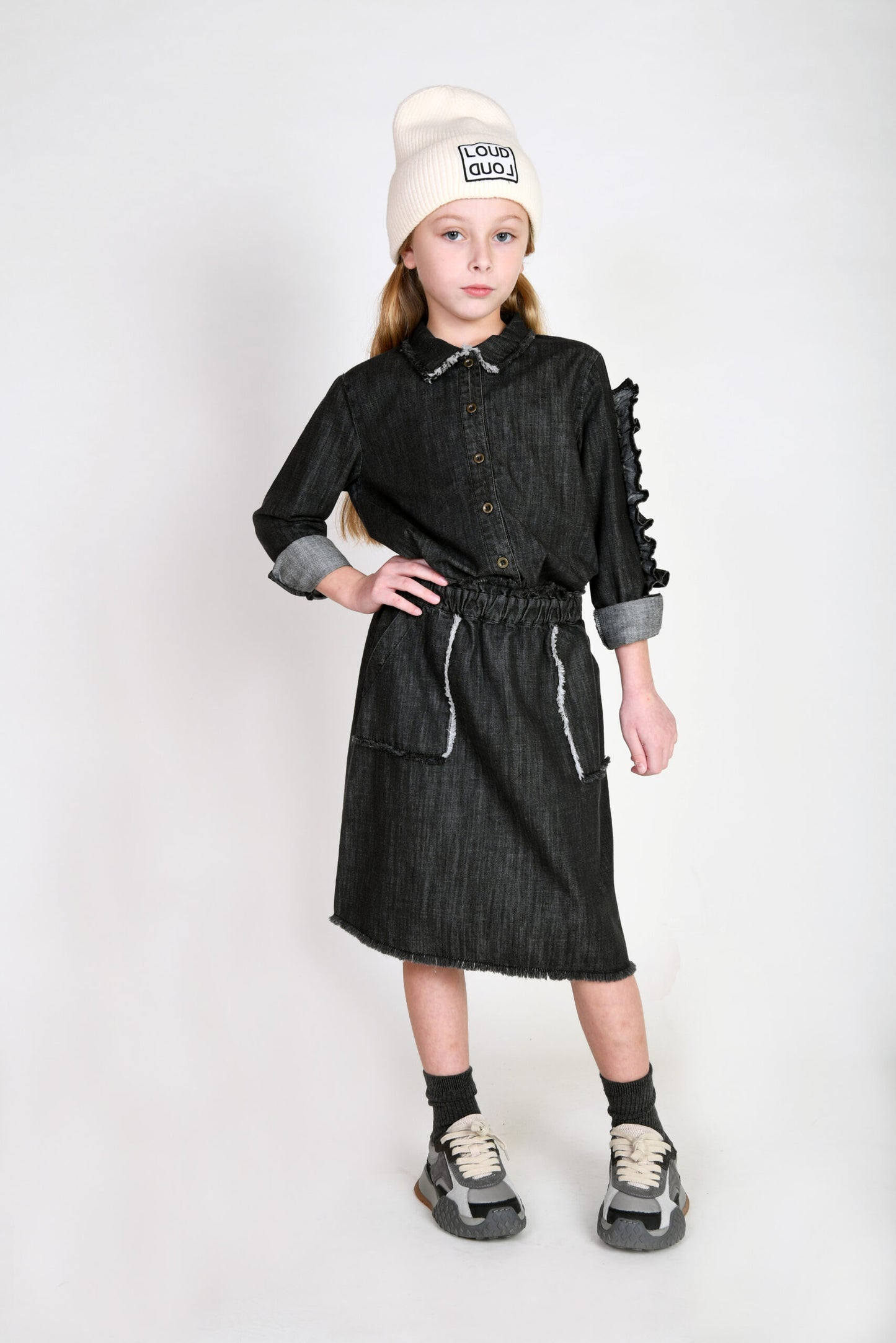 TREASURE - Black Acid Wash Shirt Ruffle Sleeve