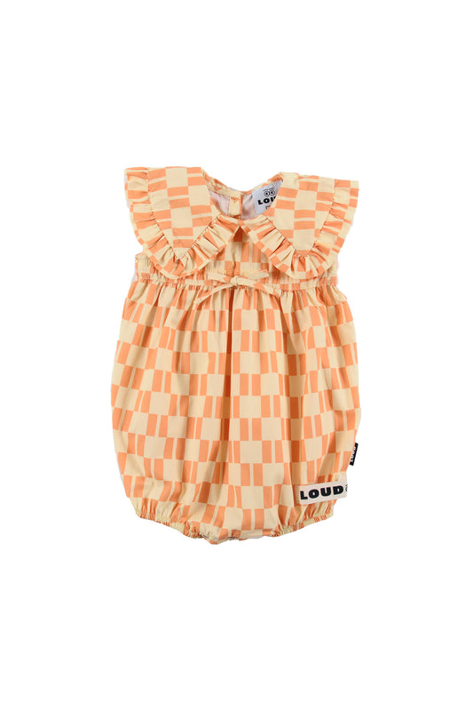 LUNA - Check Vanilla/Papaya Romper Collar