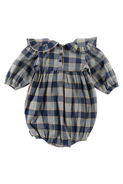 ORIGIN - Check Indigo Baby Romper Collar