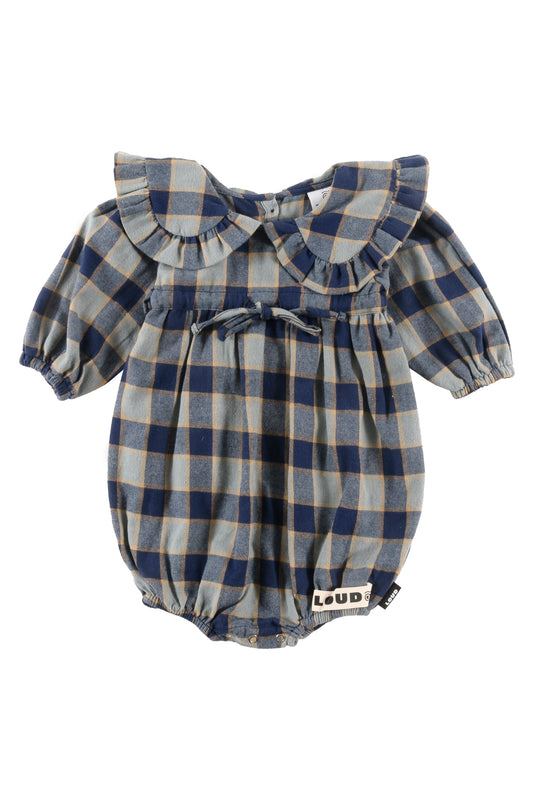 ORIGIN - Check Indigo Baby Romper Collar