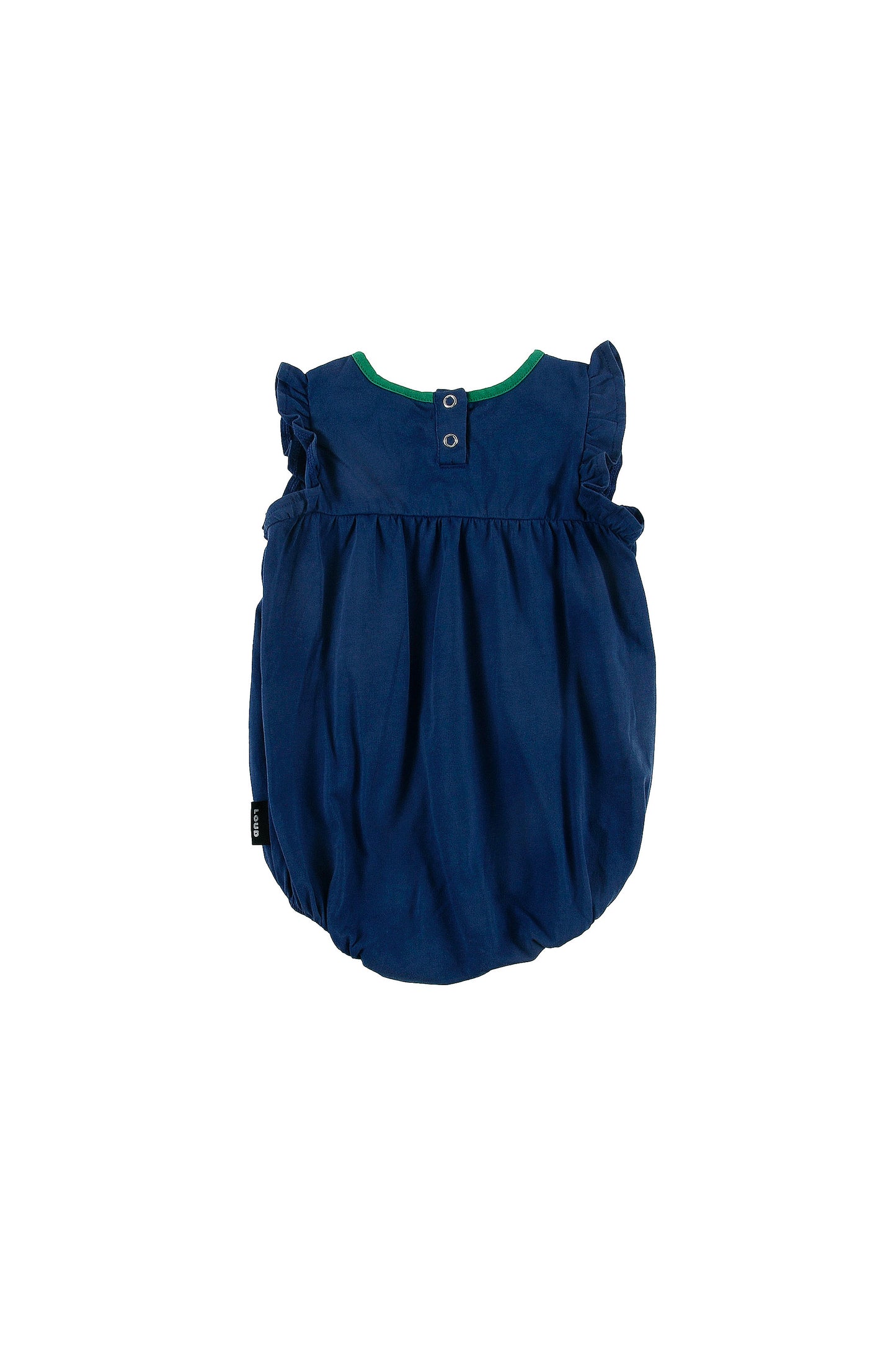 GINESTRO - Navy Washed Baby Girl Romper Ruffle Armhole (SAMPLE)