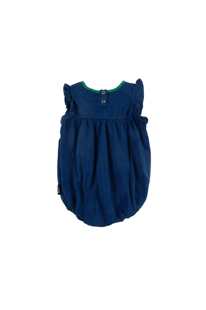 GINESTRO - Navy Washed Baby Girl Romper Ruffle Armhole (SAMPLE)