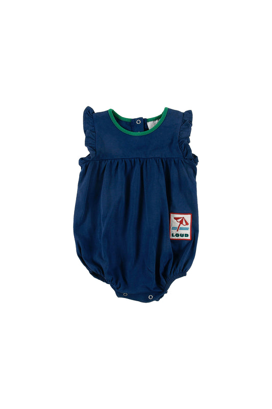 GINESTRO - Navy Washed Baby Girl Romper Ruffle Armhole