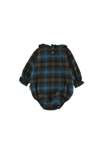 WIND - CHECK Baby Girl ROMPER relaxed fit, tulip pocket, Ice Skate embroidery motif
