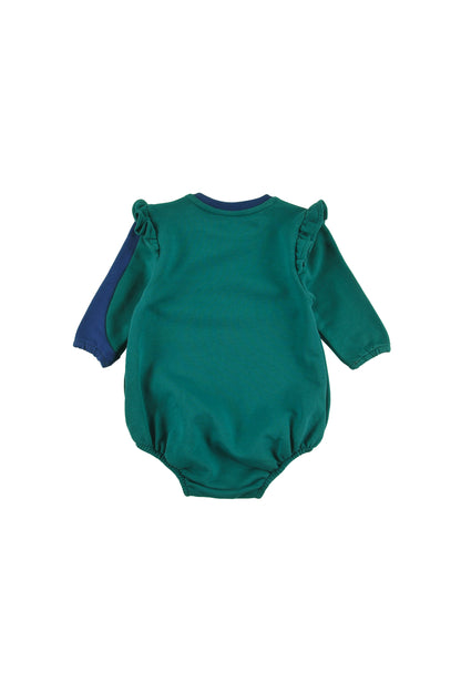 TIGNES - GREEN/NAVY Baby GIRL ROMPER relaxed fit, ruffle shoulder, sleeve colour block LOUD eyes logo print contrast