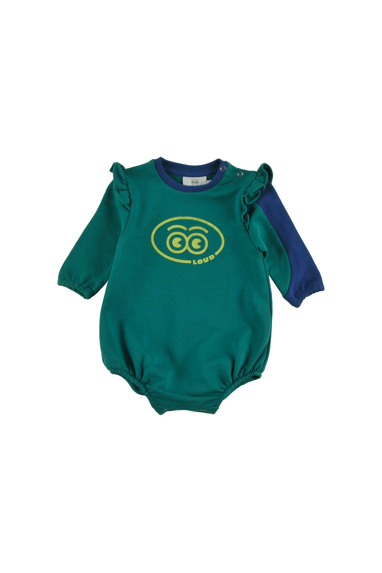 TIGNES - GREEN/NAVY Baby GIRL ROMPER relaxed fit, ruffle shoulder, sleeve colour block LOUD eyes logo print contrast