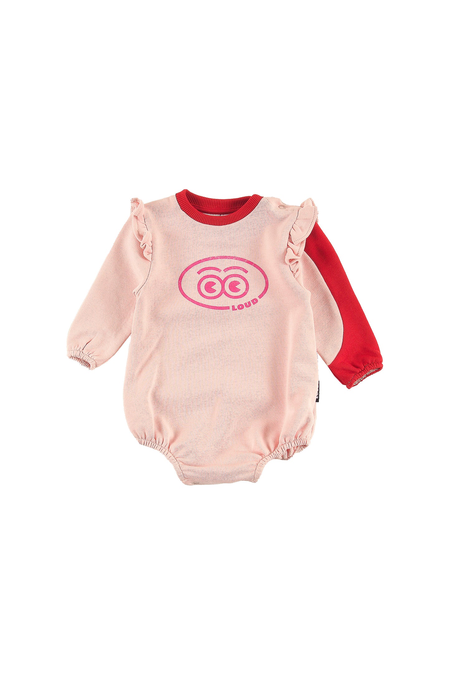 TIGNES - ORCHID PINK/RED Baby GIRL ROMPER relaxed fit, ruffle shoulder, sleeve colour block LOUD eyes logo print contrast