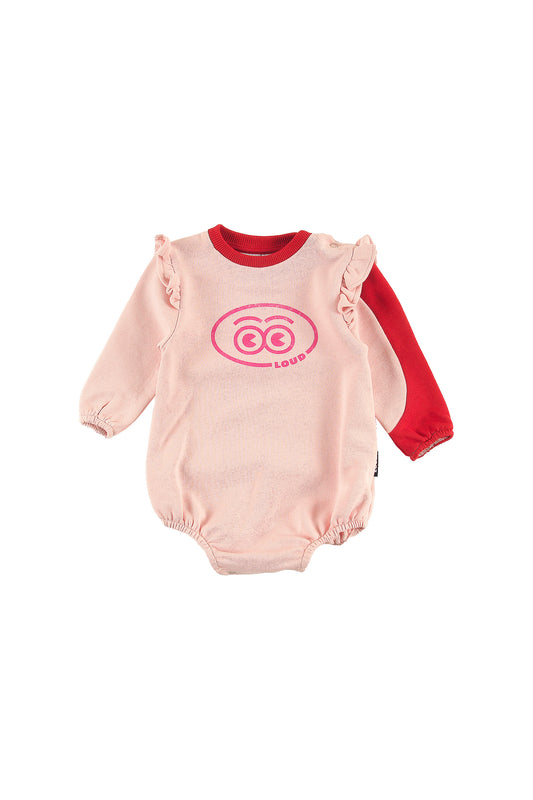 TIGNES - ORCHID PINK/RED Baby GIRL ROMPER relaxed fit, ruffle shoulder, sleeve colour block LOUD eyes logo print contrast
