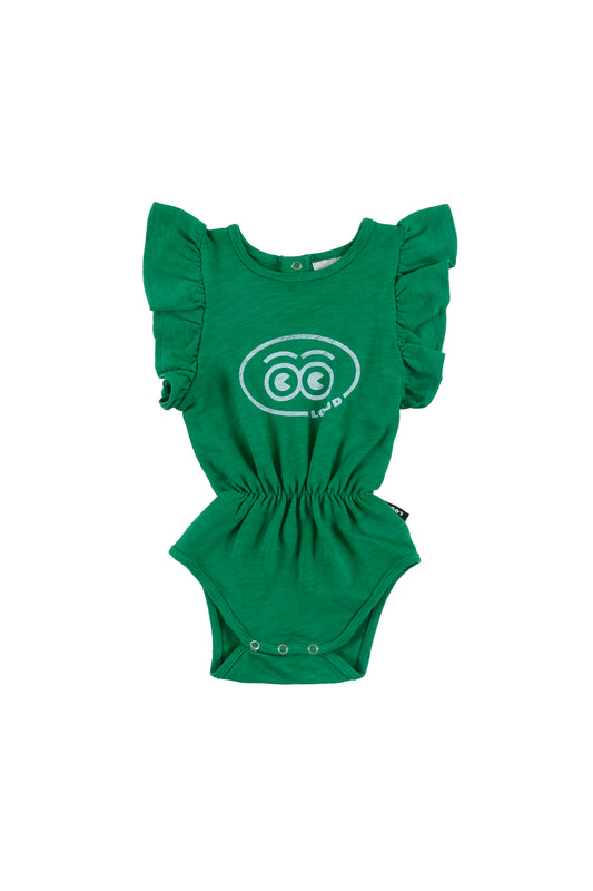 TRAGARA - Green Baby Girl Romper Ruffle Armhole