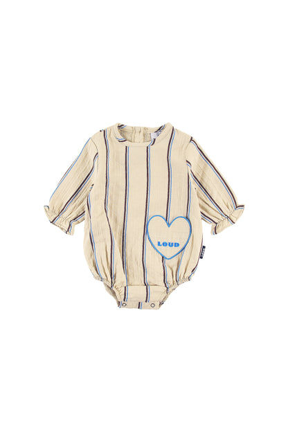 GAMES - NATURAL STRIPE Baby Girl ROMPER relaxed fit, heart front pocket, LOUD logo