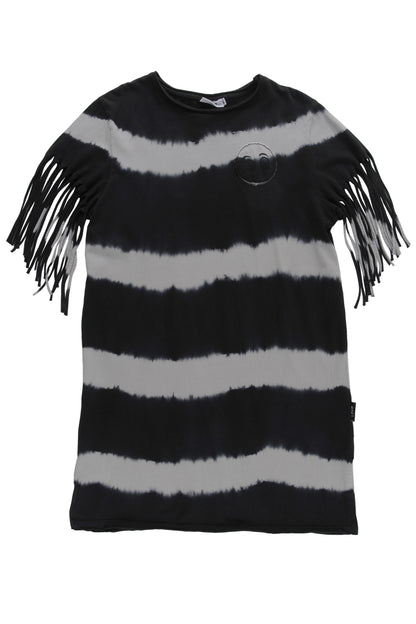 GIFT - Black / Zinc Tie Dye T-Shirt Dress Fringed