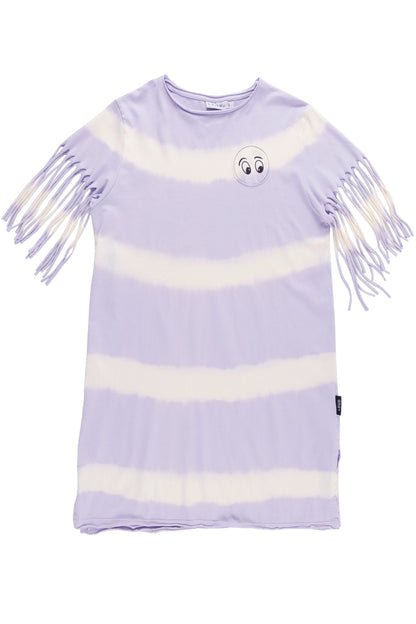 GIFT - Ecru / Lavender Tie Dye T-Shirt Dress Fringed