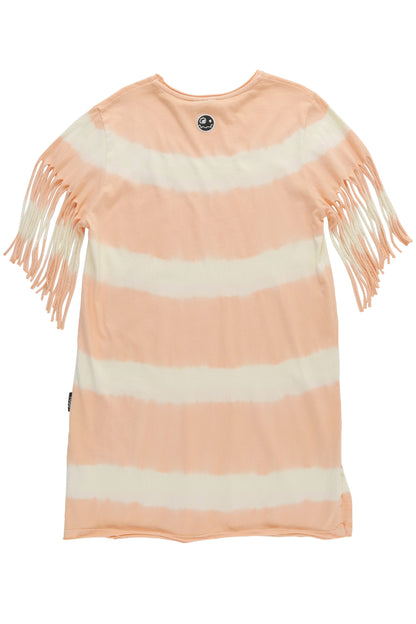 GIFT - Ecru / Peach Tie Dye T-Shirt Dress Fringed