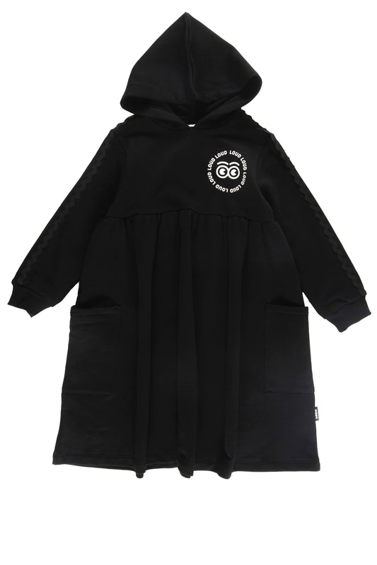 ROOF - Black Dress Hood Loose Fit Ric Rac Sleeves
