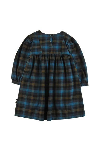 HUT - CHECK DRESS puff sleeve tulip pockets, Ice Skate embroidery logo