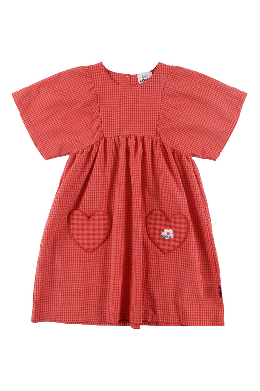 BREEZE - Red Check Dress Loose Fit Front Pockets