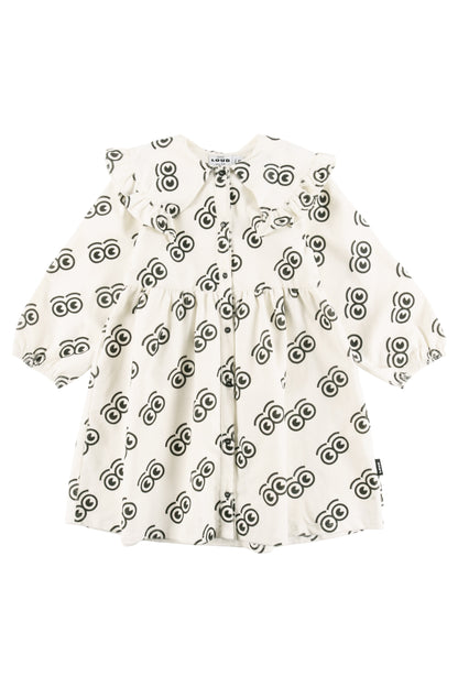 SWEET - Sand/Anthracite AOP Dress Wide Collar Loose Fit