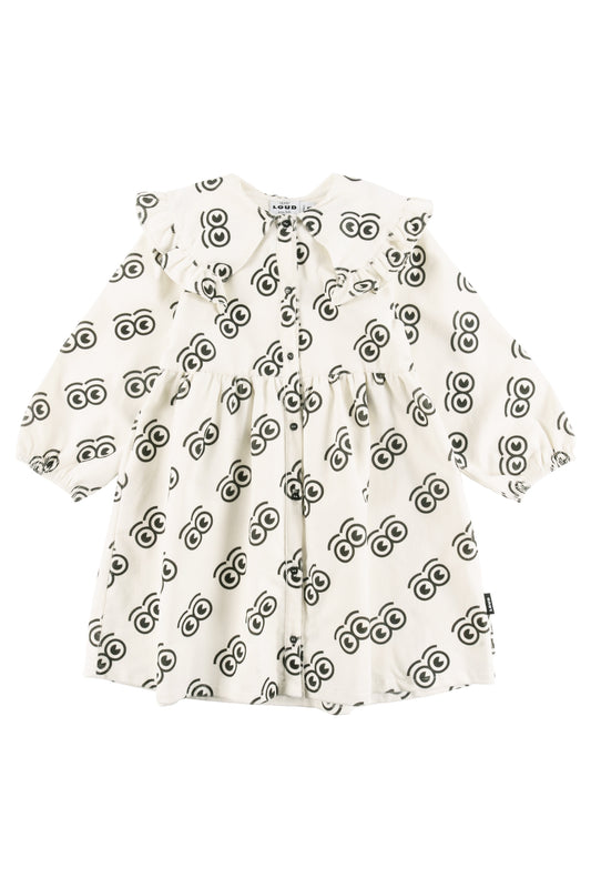 SWEET - Sand/Anthracite AOP Dress Wide Collar Loose Fit