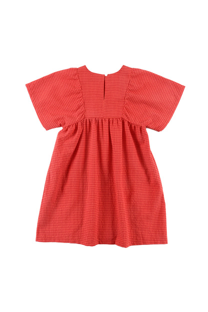 BREEZE - Red Check Dress Loose Fit Front Pockets