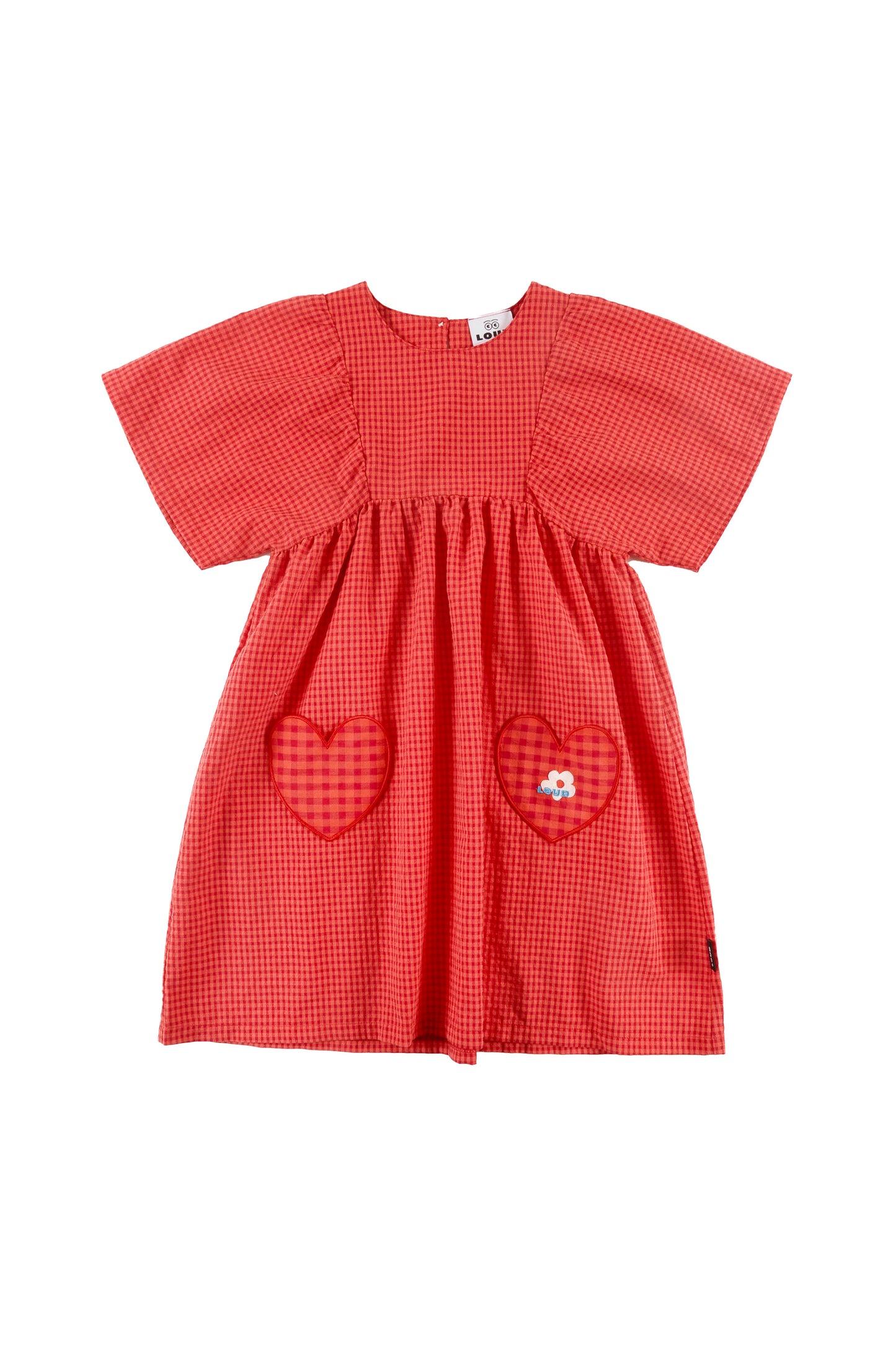 BREEZE - Red Check Dress Loose Fit Front Pockets