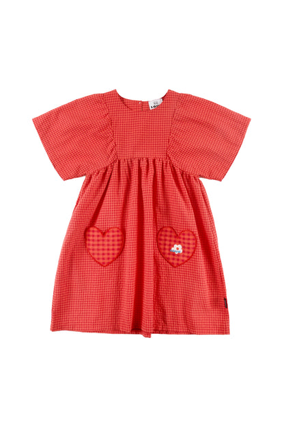 BREEZE - Red Check Dress Loose Fit Front Pockets