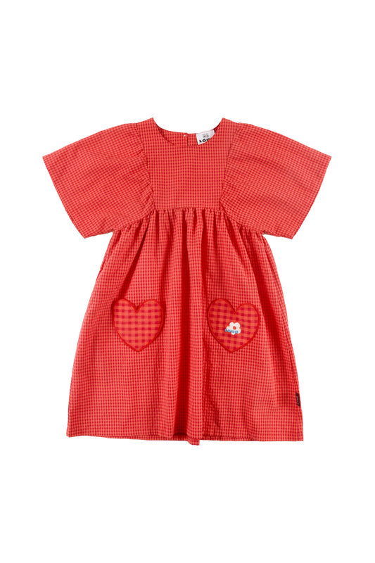 BREEZE - Red Check Dress Loose Fit Front Pockets