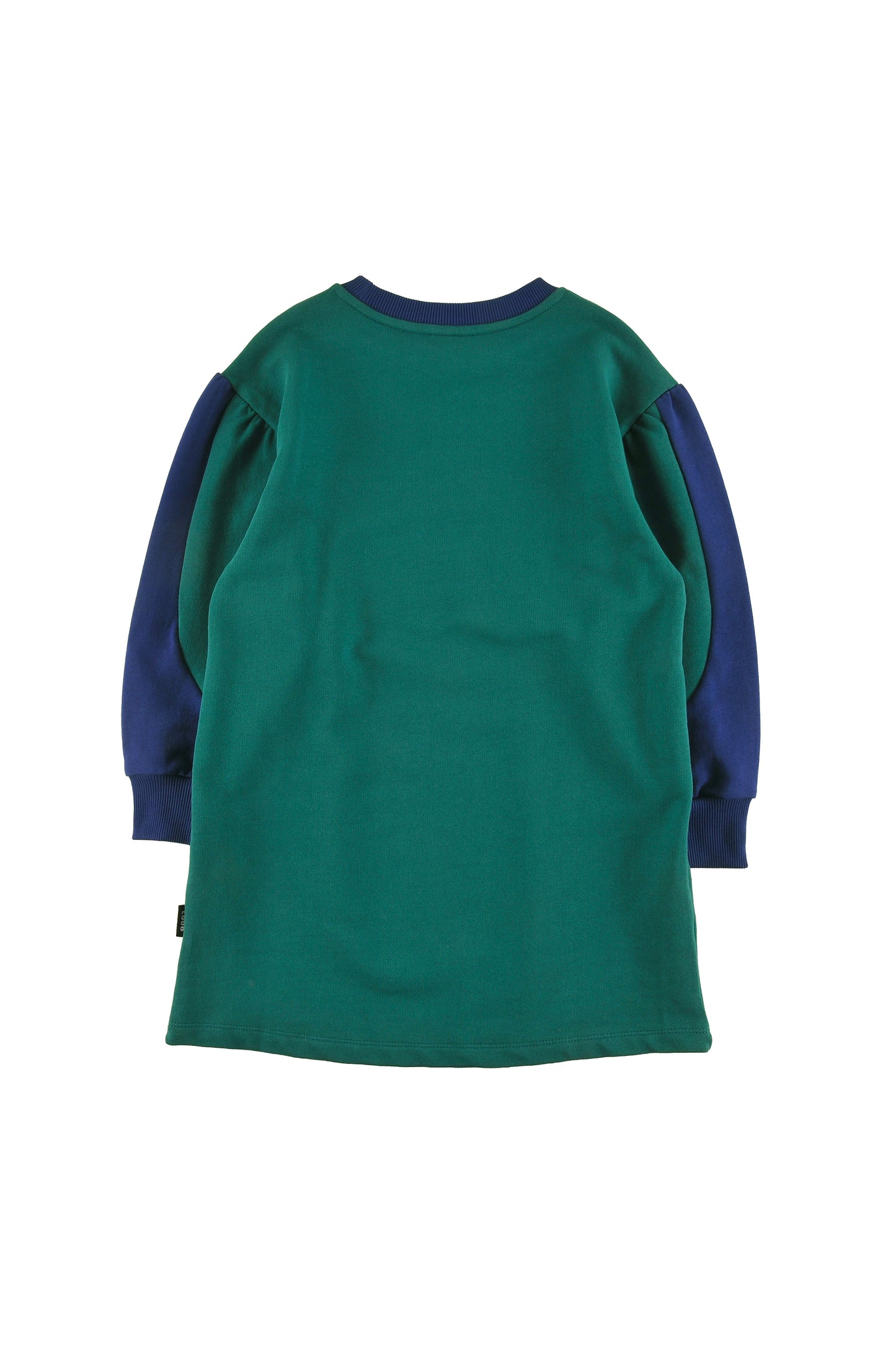 REFUGE - GREEN/NAVY DRESS loose fit, puff sleeve colour block, LOUD eyes logo print contrast