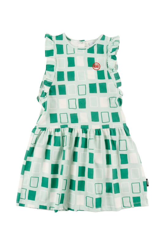 SORBET - Abstract Check AOP Dress Loose Fit Ruffle Armhole