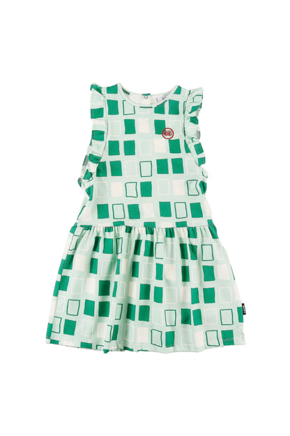 SORBET - Abstract Check AOP Dress Loose Fit Ruffle Armhole (SAMPLE)