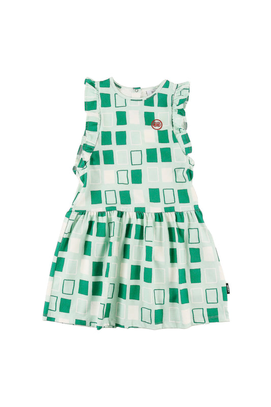SORBET - Abstract Check AOP Dress Loose Fit Ruffle Armhole (SAMPLE)