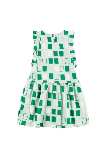 SORBET - Abstract Check AOP Dress Loose Fit Ruffle Armhole (SAMPLE)
