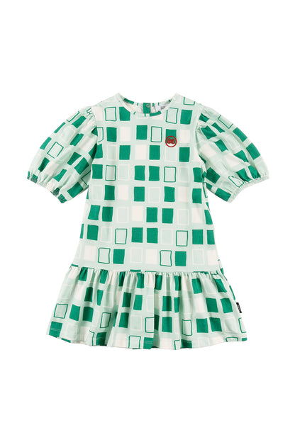 FLAVOR - Abstract Check AOP Dress Loose Fit 3/4 Sleeve Ruffle Hem (SAMPLE)