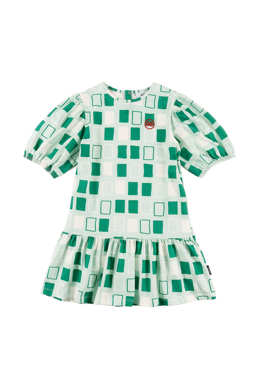 FLAVOR - Abstract Check AOP Dress Loose Fit 3/4 Sleeve Ruffle Hem (SAMPLE)